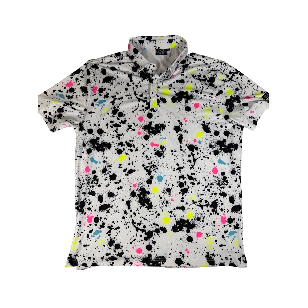 Sunday Swagger Mens XL Golf Polo Shirt Neon Paint Splatter White‎ Black Pink XL